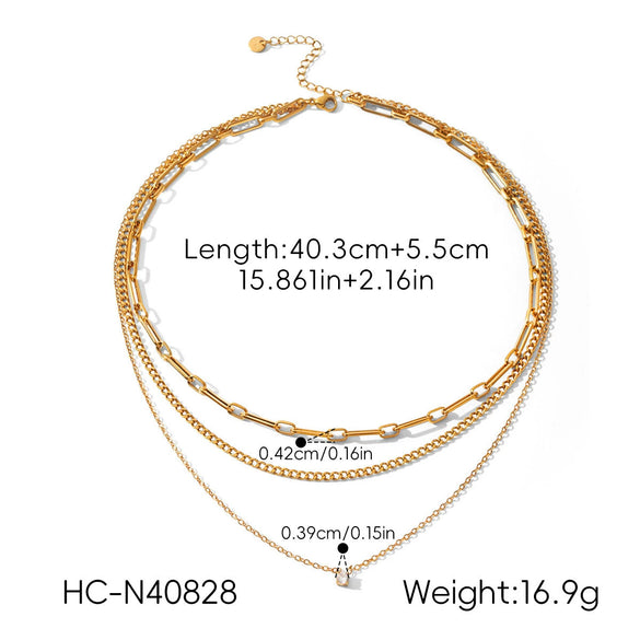 Wholesale Unisex Geometric Titanium Steel Zircon Gold Plated Threelayer Stacking Necklace