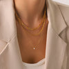 Wholesale Unisex Geometric Titanium Steel Zircon Gold Plated Threelayer Stacking Necklace