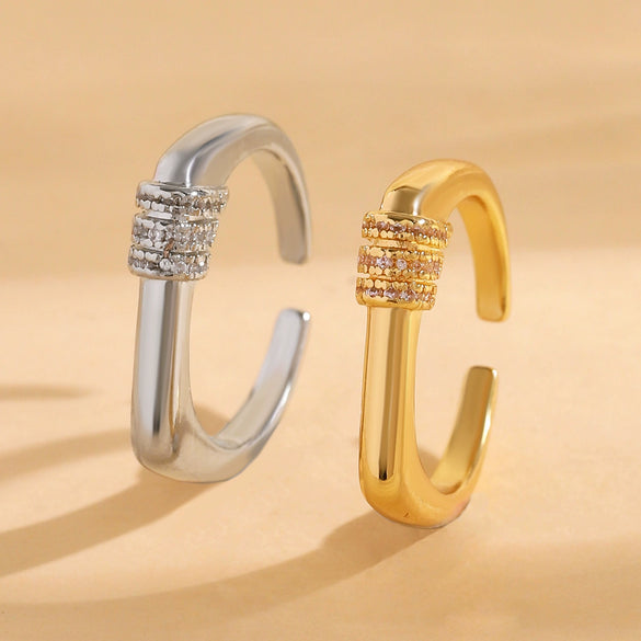 Wholesale Unisex Geometric Ushaped Copper Ring With Microinlaid Threelayer Zircon And Electroplating