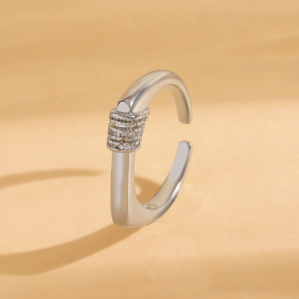 Wholesale Unisex Geometric Ushaped Copper Ring With Microinlaid Threelayer Zircon And Electroplating