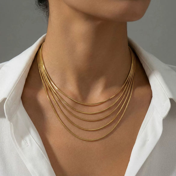 Wholesale Unisex Gold Electroplated Ushaped Stainless Steel Snake Bone Chain Necklace