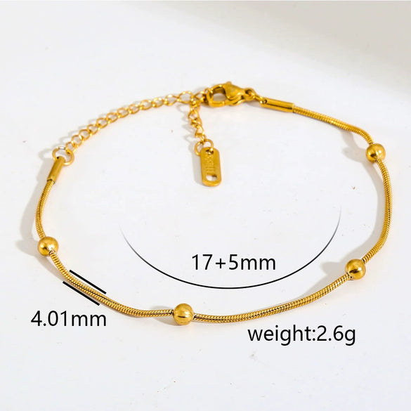 Wholesale Unisex Gold Plated Stainless Steel Anklet With Small Round Beads Luxury Jewelry