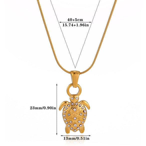 Wholesale Unisex Gold Plated Stainless Steel Rope Chain Necklace With Diamond Turtle Pendant Marine Series High End Jewelry