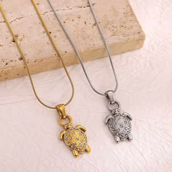Wholesale Unisex Gold Plated Stainless Steel Rope Chain Necklace With Diamond Turtle Pendant Marine Series High End Jewelry