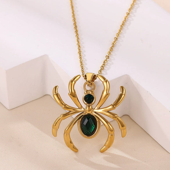 Wholesale Unisex Gothic Medieval Style Gold Plated Stainless Steel Animal Zodiac Spider Pendant Necklace With Cross Chain