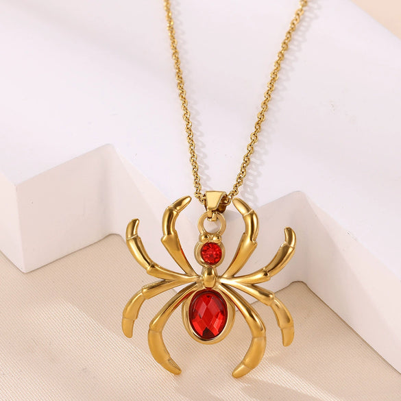 Wholesale Unisex Gothic Medieval Style Gold Plated Stainless Steel Animal Zodiac Spider Pendant Necklace With Cross Chain