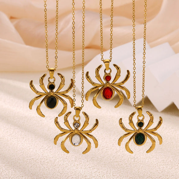 Wholesale Unisex Gothic Medieval Style Gold Plated Stainless Steel Animal Zodiac Spider Pendant Necklace With Cross Chain