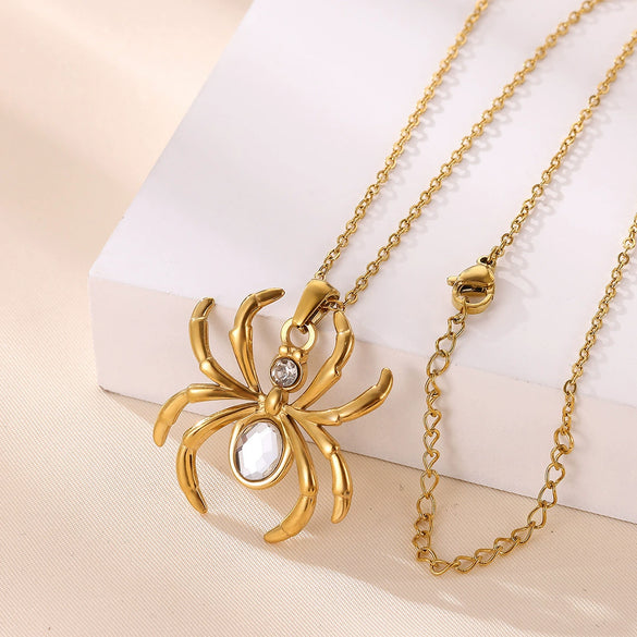 Wholesale Unisex Gothic Medieval Style Gold Plated Stainless Steel Animal Zodiac Spider Pendant Necklace With Cross Chain