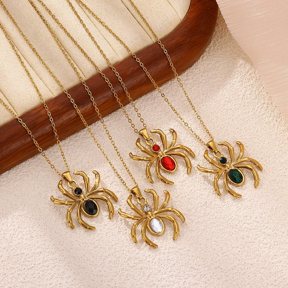 Wholesale Unisex Gothic Medieval Style Gold Plated Stainless Steel Animal Zodiac Spider Pendant Necklace With Cross Chain