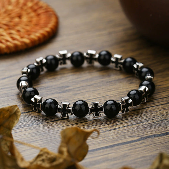 Wholesale Unisex Handmade Black Onyx Cat's Eye Stretch Bracelet
