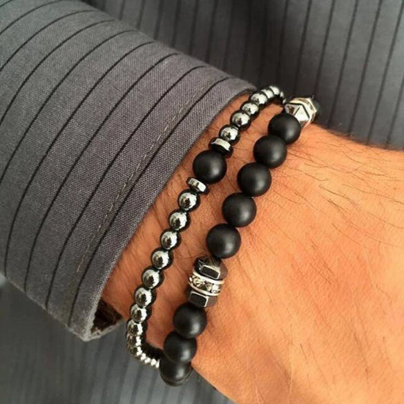 Wholesale Unisex Handmade Geometric Black Frosted Copper Bead Bracelet Accessories