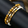 Wholesale Unisex Handmade Geometric Elastic Beaded Bracelet With Tiger Eye Stone Black Gallstone Alloy Stainless Steel