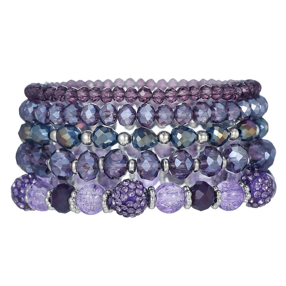 Wholesale Unisex Handmade Geometric Glass Multi Layer Stacked Elastic Bracelet