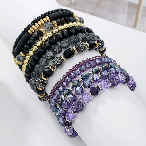 Wholesale Unisex Handmade Geometric Glass Multi Layer Stacked Elastic Bracelet