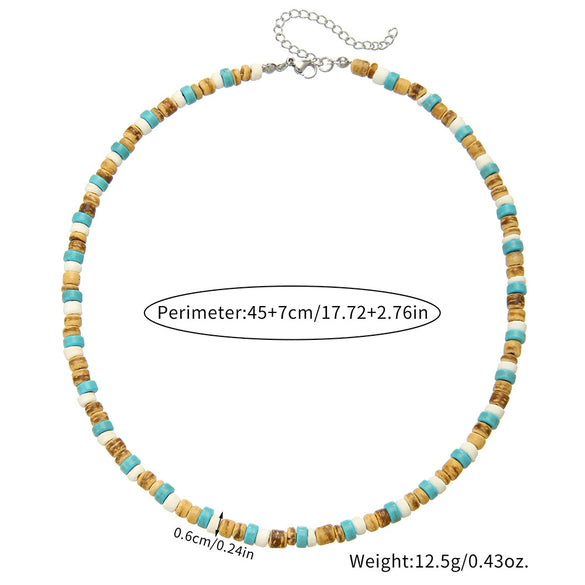 Wholesale Unisex Handmade Natural Turquoise Coconut Shell And Wood Beads Geometric Style O Chain Necklace