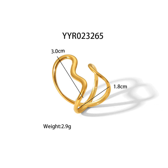 Wholesale Unisex Heart Shaped Opening Adjustable Stainless Steel Ring With Pvd Furnace Real Gold Electroplating