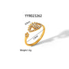 Wholesale Unisex Heart Shaped Opening Adjustable Stainless Steel Ring With Pvd Furnace Real Gold Electroplating