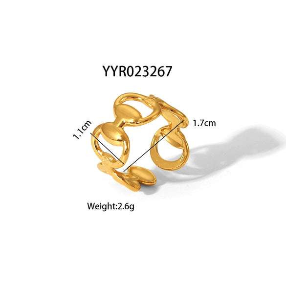 Wholesale Unisex Heart Shaped Opening Adjustable Stainless Steel Ring With Pvd Furnace Real Gold Electroplating