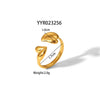 Wholesale Unisex Heart Shaped Opening Adjustable Stainless Steel Ring With Pvd Furnace Real Gold Electroplating