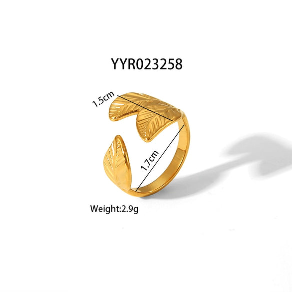 Wholesale Unisex Heart Shaped Opening Adjustable Stainless Steel Ring With Pvd Furnace Real Gold Electroplating