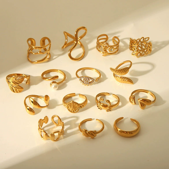Wholesale Unisex Heart Shaped Opening Adjustable Stainless Steel Ring With Pvd Furnace Real Gold Electroplating