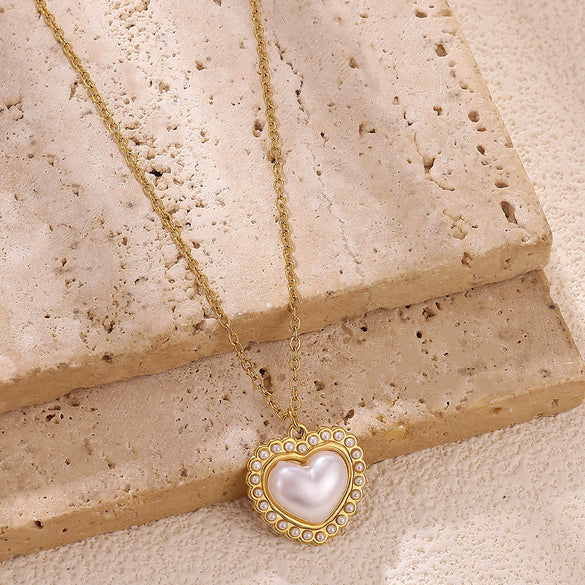 Wholesale Unisex Heartshaped Gold Electroplated Stainless Steel Pendant Necklace With Cross Chain