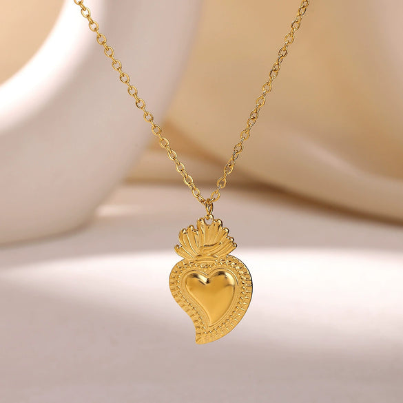 Wholesale Unisex Heartshaped Stainless Steel 18K Gold Plated Cross Chain Pendant Necklace