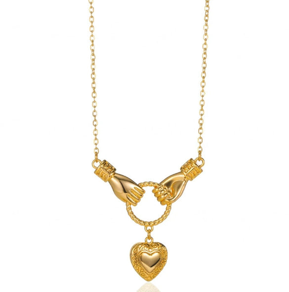 Wholesale Unisex Heartshaped Stainless Steel 18K Gold Plated Cross Chain Pendant Necklace
