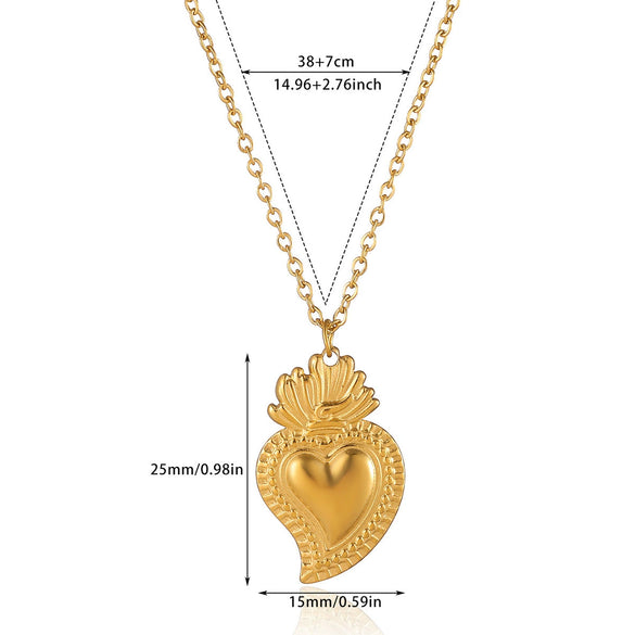 Wholesale Unisex Heartshaped Stainless Steel 18K Gold Plated Cross Chain Pendant Necklace
