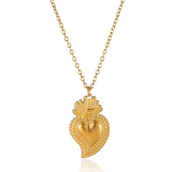 Wholesale Unisex Heartshaped Stainless Steel 18K Gold Plated Cross Chain Pendant Necklace