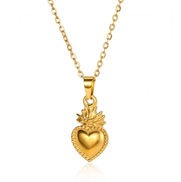Wholesale Unisex Heartshaped Stainless Steel 18K Gold Plated Cross Chain Pendant Necklace