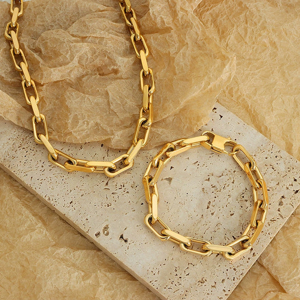 Wholesale Unisex Hip Hop Style Allmatch Goldplated Titanium Steel Jewelry Set With Regular Chain