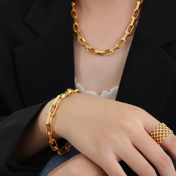 Wholesale Unisex Hip Hop Style Allmatch Goldplated Titanium Steel Jewelry Set With Regular Chain