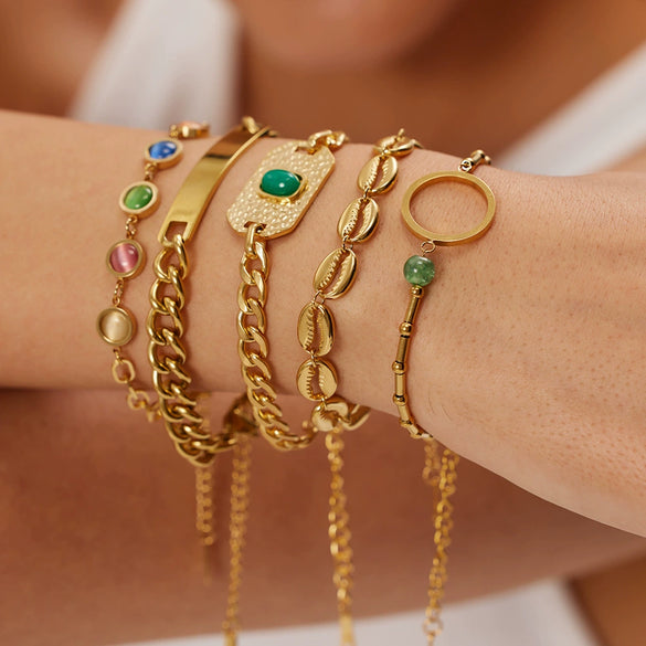 Wholesale Unisex Hip Hop Style Geometric Stainless Steel Gold Plated Chain Bracelet