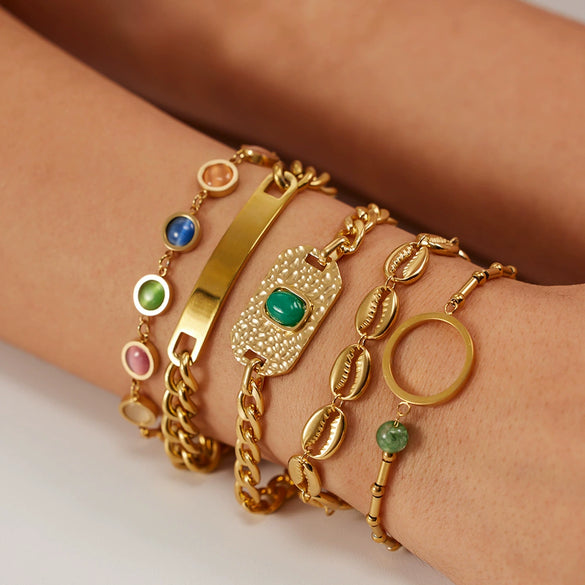 Wholesale Unisex Hip Hop Style Geometric Stainless Steel Gold Plated Chain Bracelet