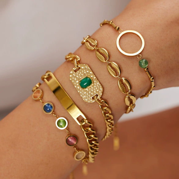 Wholesale Unisex Hip Hop Style Geometric Stainless Steel Gold Plated Chain Bracelet