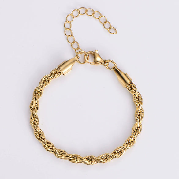 Wholesale Unisex Hip Hop Titanium Steel Electroplated 18K Gold Twist Chain Bracelet