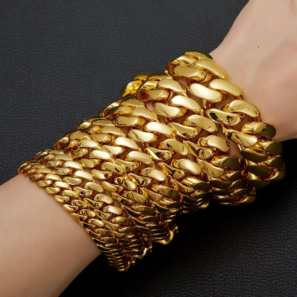 Wholesale Unisex Hiphop Jewelry Stainless Steel Cuban Chain Necklace With Geometric Pattern Vacuum Goldplated