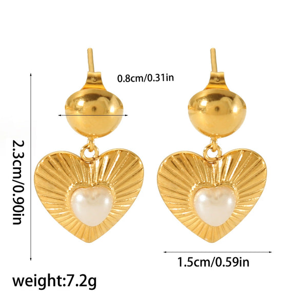 Wholesale Unisex Inlaid Pearl Heart Shape Titanium Steel Earrings