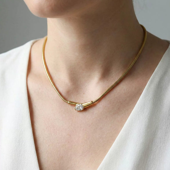 Wholesale Unisex Ins Style Electroplated Stainless Steel Round Snake Bone Chain Necklace