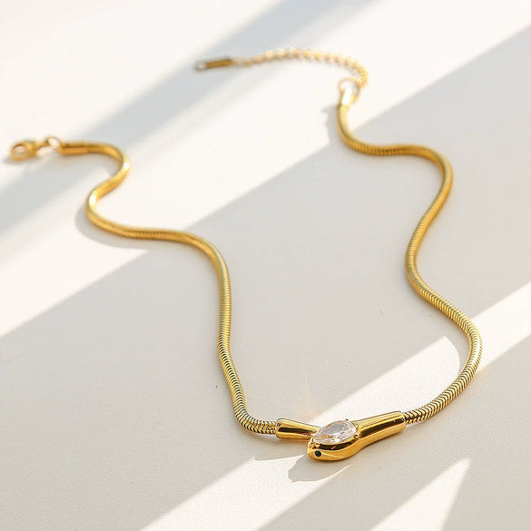 Wholesale Unisex Ins Style Electroplated Stainless Steel Round Snake Bone Chain Necklace