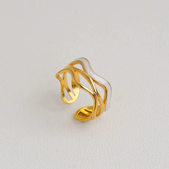 Wholesale Unisex Ins Style Geometric Butterfly Open Ring 18K Goldplated Titanium Steel