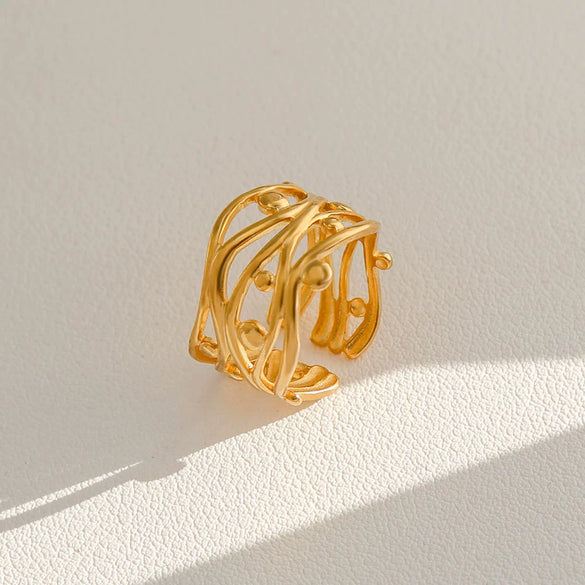 Wholesale Unisex Ins Style Geometric Butterfly Open Ring 18K Goldplated Titanium Steel