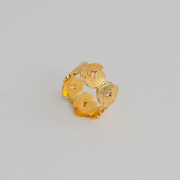 Wholesale Unisex Ins Style Geometric Butterfly Open Ring 18K Goldplated Titanium Steel