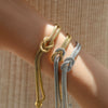 Wholesale Unisex Ins Style Geometric Stainless Steel Handmade Knotted Snake Chain Herringbone Real Gold Plated Bracelet Necklace Ring