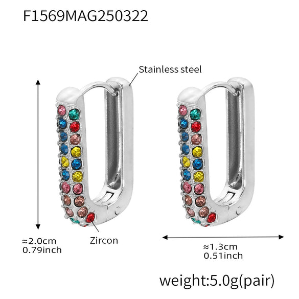 Wholesale Unisex Ins Style Geometric Titanium Steel Zircon Blue Turquoise 18K Gold Plated Earrings