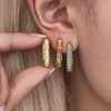 Wholesale Unisex Ins Style Geometric Titanium Steel Zircon Blue Turquoise 18K Gold Plated Earrings