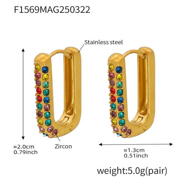 Wholesale Unisex Ins Style Geometric Titanium Steel Zircon Blue Turquoise 18K Gold Plated Earrings