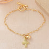 Wholesale Unisex Ins Style Real Gold Plated Copper Cross Heart Paperclip Chain Bracelet