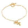 Wholesale Unisex Ins Style Real Gold Plated Copper Cross Heart Paperclip Chain Bracelet